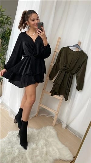 Siyah Mini Saten Elbise